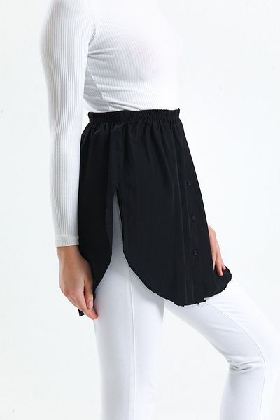 mirach Pack of 2 Side Slit Shirt Inner Skirt Black and Beige Buttoned Shirt Look Shirt Fabric