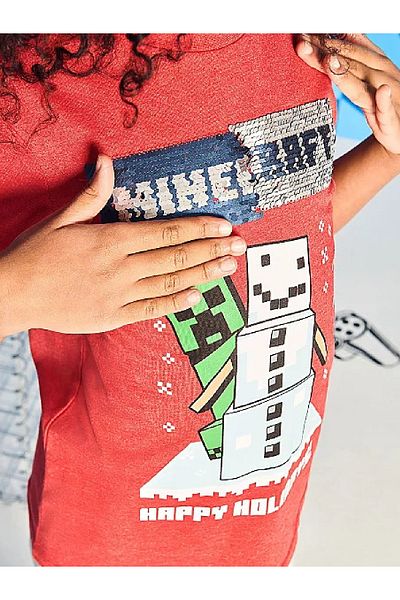 DobaKids تي شيرت MineCraft للجنسين Cildoba ذو وجهين متغير اللون ترتر صيفي