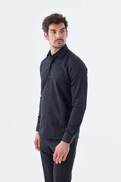 Jakamen Памучна риза Black-1 Slim Fit с италианска яка и класическа вратовръзка