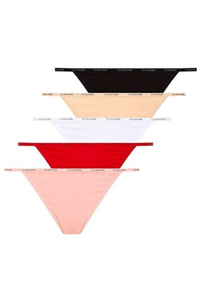 U.S. Polo Assn. Set de slip tanga din 3 piese, multicolor, somon, pentru feme...