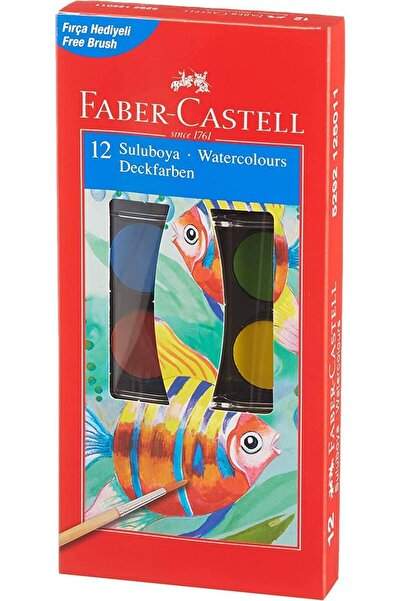 Faber Castell 12 Renk Sulu Boya, Ø 23 mm, Canlı, Dayanıklı ve Pratik Kullanım...