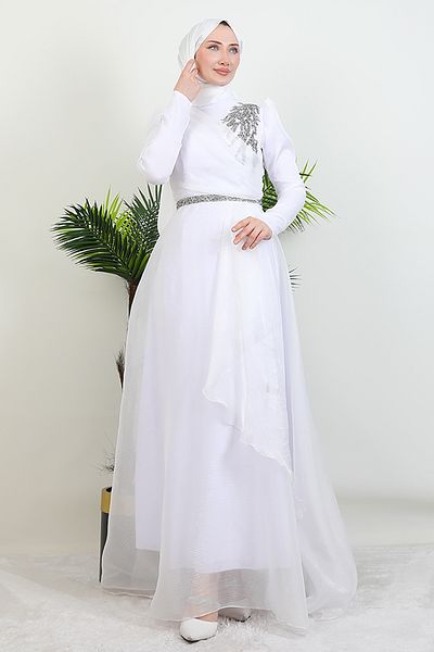Giza Giyim Βραδινό φόρεμα Eliza Hijab Λευκό
