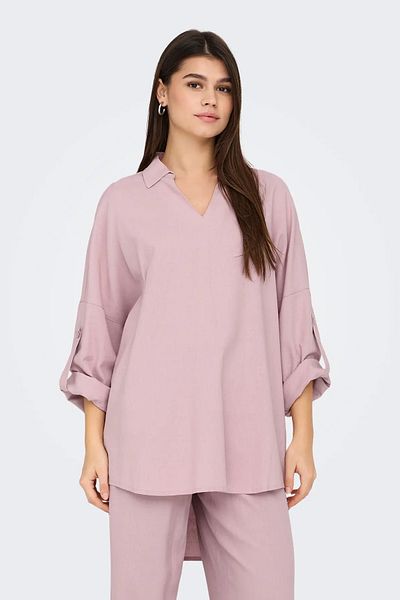 ONLY Women's Onlcaro Short Front Long Back Linen Tunic 15338898   Powder