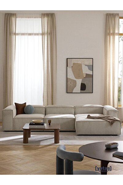 Mobilya Stant Most Mollis Plus 3 Modül Sağ Köşe Koltuk Fitilli Kırık Beyaz Ka...