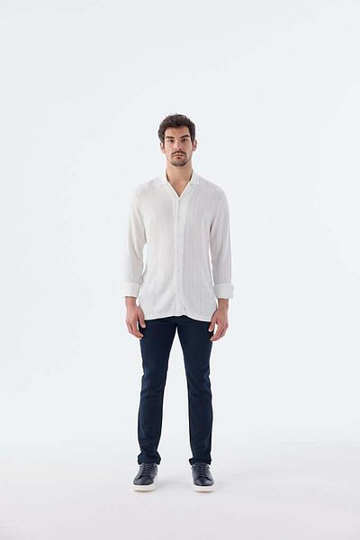 Jakamen Λευκό Classic Fit Apaş γιακά ριγέ 100% βαμβακερό πουκάμισο Bohemian