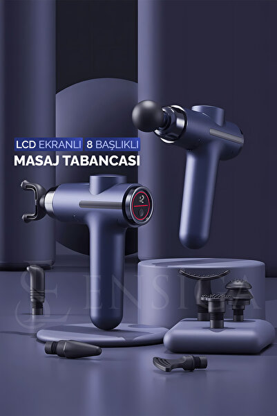 Mega Plus LCD Ekranlı 8 Başlık Titreşimli Şarjlı Sporcu Masaj Aleti Kas Rahatlatıcı Gevşetici Masaj Tabancası