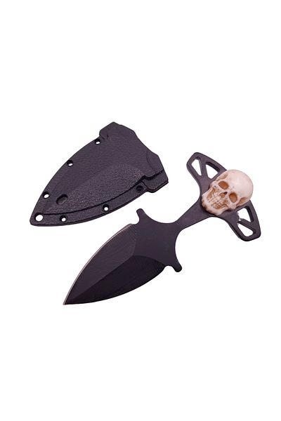 Depox Cuțit tactic de vânătoare IdeallStore®, Dead Silence, 8 cm, negru, teacă cu lanț inclus