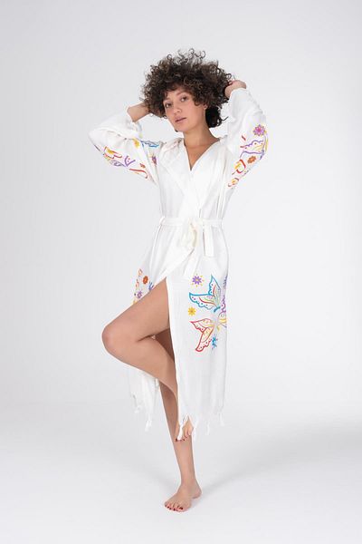 VAROL Bamboo Peshtemal and Dressing Gown Set - Printed Bathrobe