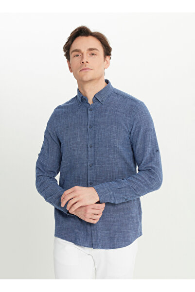 ALTINYILDIZ CLASSICS Altınyıldız Classics Slim Fit Düğmeli Yaka Lacivert Erkek Gömlek ACE020252165_LAC