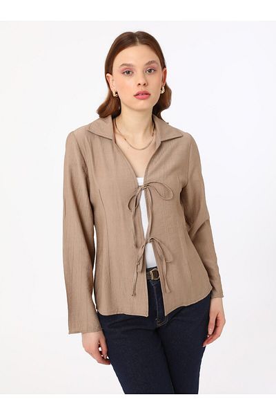 Benin Blouse / Shirt with Binding Detail - Beige - Benin