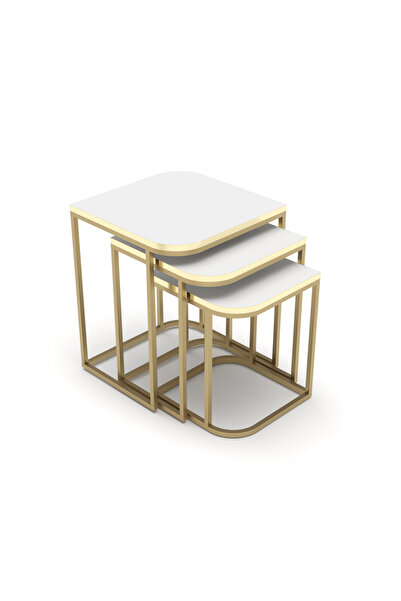 GOLDFALEZ Zigon Sehpa Damla Gold Beyaz