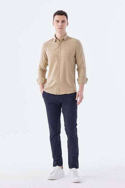 Jakamen Camel Comfort Fit Εύκαμπτο ύφασμα βαμβακερό πουκάμισο με κουμπιά