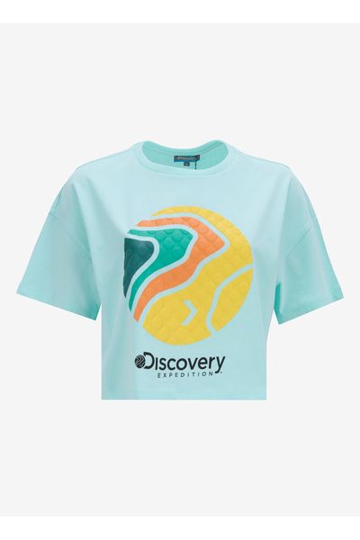 Discovery Expedition D5SL-TST3642 Mint Bisiklet Yaka Crop Baskılı Kadın T-Shirt