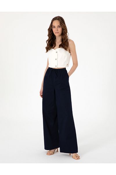 Pierre Cardin Navy Blue High Waist Loose Fit Trousers 50313136-Vr033