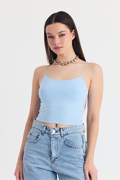 Rays Mavi İnce Askılı Fitted Basic Atlet 947