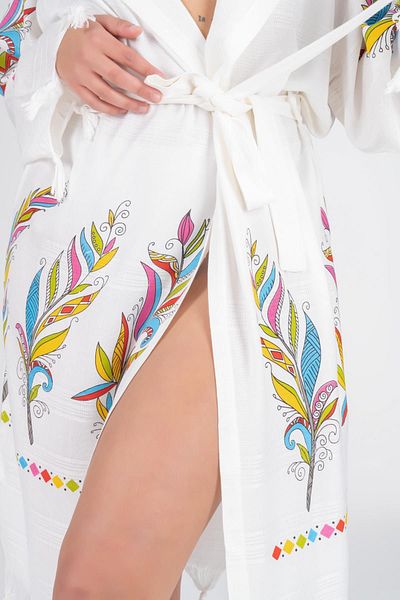 VAROL Bamboo Peshtemal and Dressing Gown Set - Printed Bathrobe