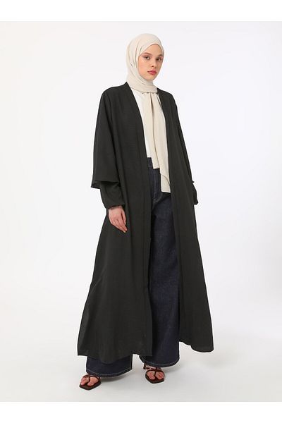 Refka Aerobin Fabric Long Abaya με λεπτομέρεια βολάν με λαβή - Μαύρο - Refka