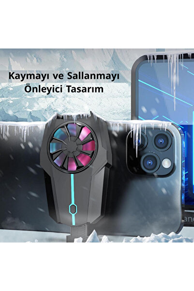 MetaForce Telefon Soğutucu Fan Hava Soğutmalı Cep Telefon Soğutucu Radyatör 3 Kademe 800Mah Bataryalı Şarjlı