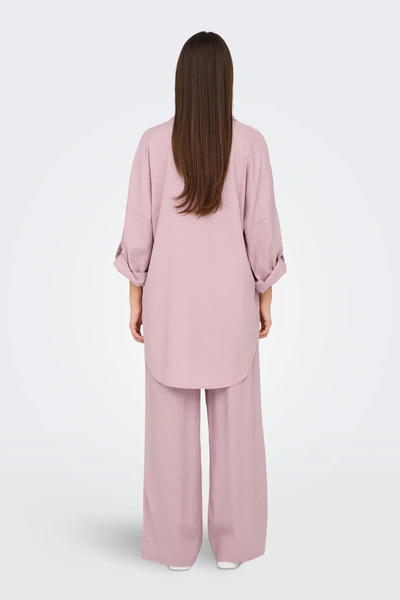 ONLY Γυναικείο Onlcaro Κοντό Μπροστινό Μακρύ Πίσω Λινό Τουνίκ 15338898 Πούδρα