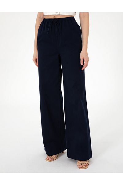 Pierre Cardin Navy Blue High Waist Loose Fit Trousers 50313136-Vr033