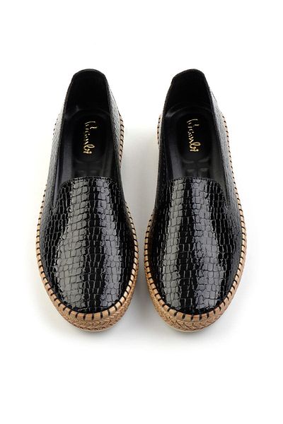 Bambi Schwarze Krokodil-Damen-Espadrille K 01309230811