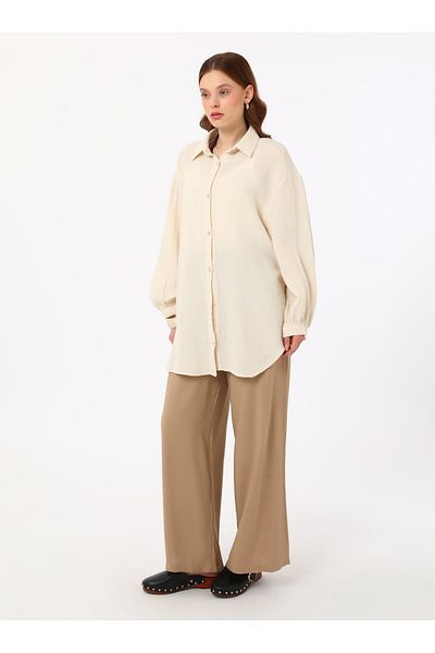 Refka Viscose Trousers with Elastic Waist - Beige - Refka