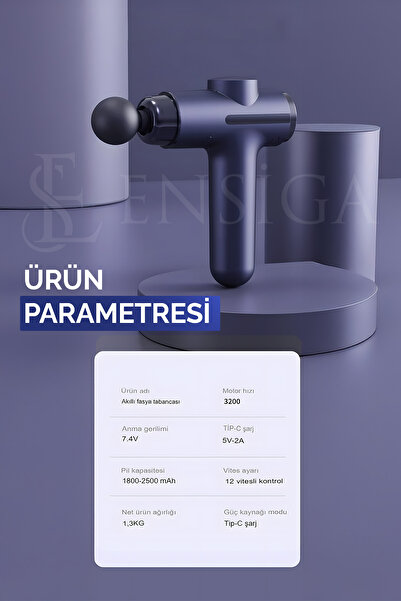 Mega Plus LCD Ekranlı 8 Başlık Titreşimli Şarjlı Sporcu Masaj Aleti Kas Rahatlatıcı Gevşetici Masaj Tabancası