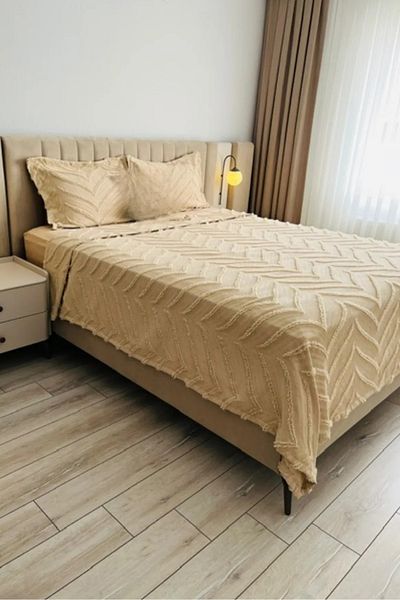 bursa çeyiz Herringbone Arlina Geo Modern Brown Double Multi-Purpose Cover Bedspread (with Gift)