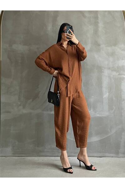 solena sln Women's Premium Quality Silk Fabric Shirt Baggy Trousers Double Set