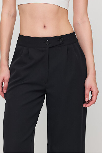 Ceylen Жіночі брюки з високою талією, широкими штанинами та двома ґудзиками