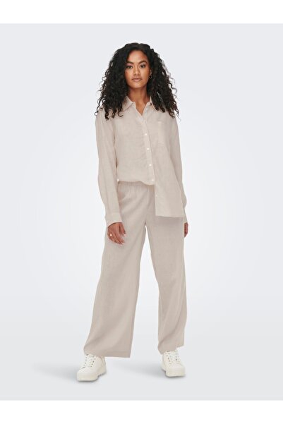 ONLY Onltokyo Hw Linen Blend St Pant Pnt Noos Women's Beige Trousers - 15259590