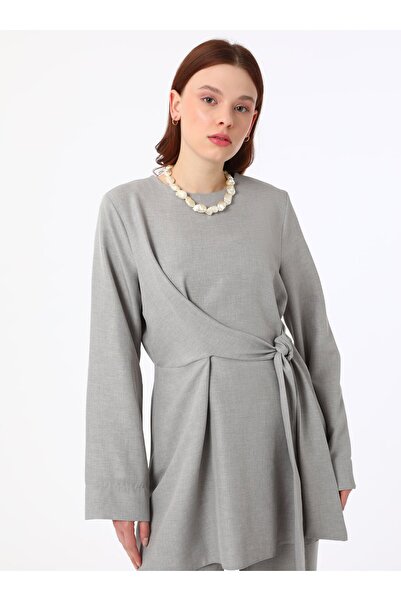 Refka Linen Look Binding Detailed Gray Suit - Refka