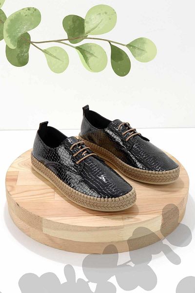 Bambi Glänzende schwarze Krokodil-Damen-Espadrille – K 01309230311