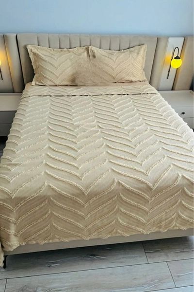 bursa çeyiz Herringbone Arlina Geo Modern Brown Double Multi-Purpose Cover Bedspread (with Gift)
