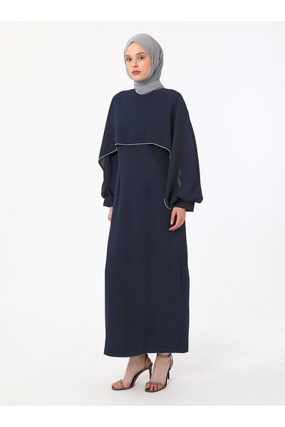 Refka Φόρεμα Hijab με λεπτομέρεια από πέτρα - Navy Blue - Refka Exclusive