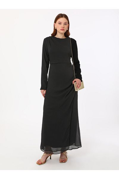 Refka Φόρεμα Hijab με λεπτομέρεια από σιφόν - Μαύρο - Refka