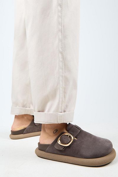 Manijero (Asymmetry) Women's Genuine Leather Belt Buckle Sabo Light Brown Slippers