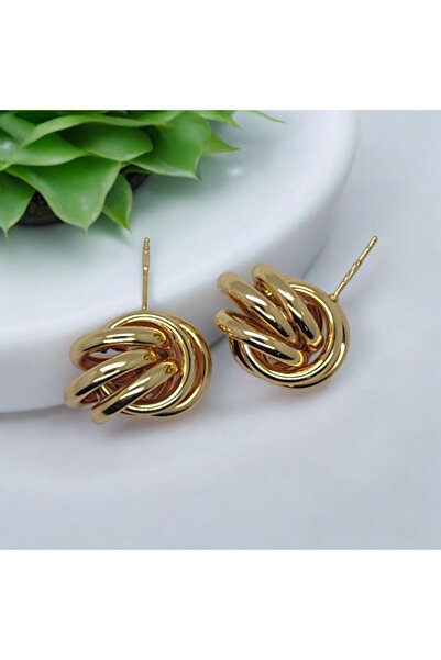 Marchen Collection Kadın 3 Çift Altın Renk Küpe Seti Çok Katmanlı Altın Çember Tasarımlı Küpe