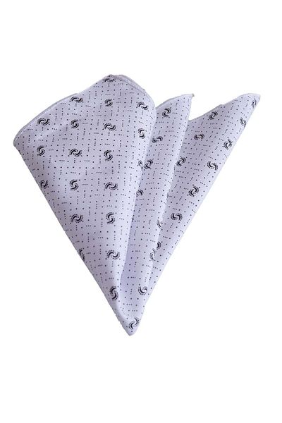 Exve Exclusive Black Paisley Pattern Printed Cotton Collar Handkerchief on White
