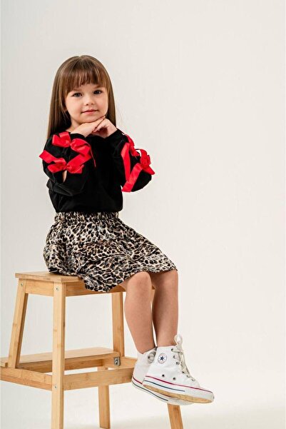 tunays shopping Дівчачий світшот з бантиком і спідницею з леопардовим принтом
