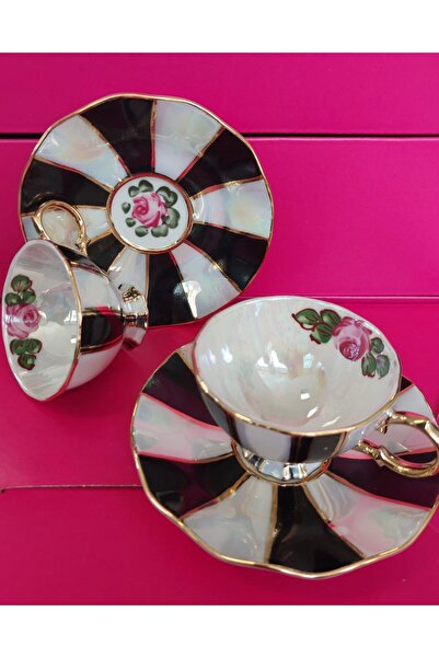 BY.RAYKA PORSELEN El Dekor Porcelain Hand Painted Coffee Cup Set of Two