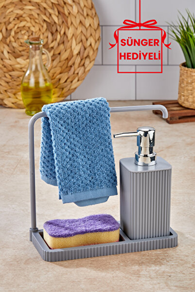 Homie ESTE- Askılı Mutfak Sıvı Sabunluk - Mutfak Bezi Askılı, Sünger Hazneli - Mutfak Lavabo Seti