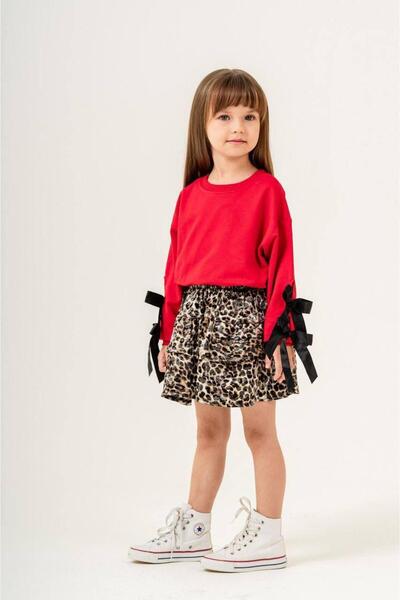 tunays shopping Дівчачий світшот з бантиком і спідницею з леопардовим принтом