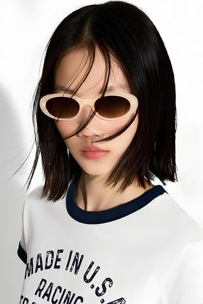 Chunky Frame Cream Cat Eye Vintage Model Oval Sunglasses