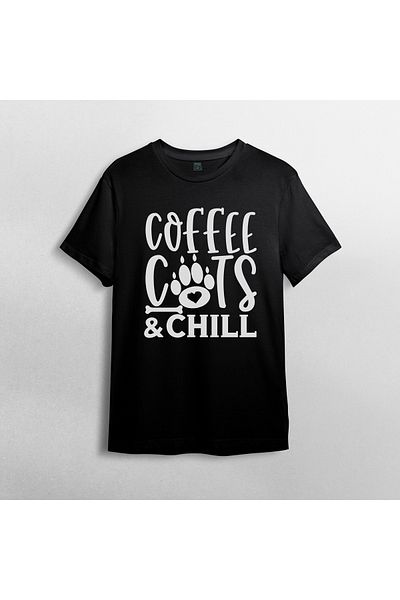 Pixxa Coffee Cats And Chill Cat Lover Unisex T-shirt με λαιμόκοψη 100% βαμβάκι