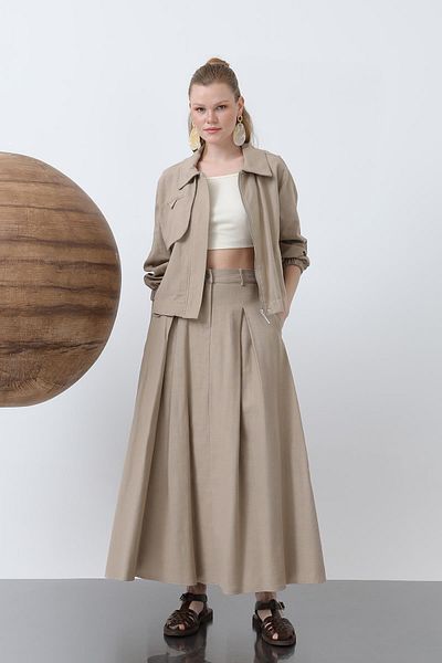Puane Women's Hidden Placket Zippered Skirt Suit - 14315Tks - Mink