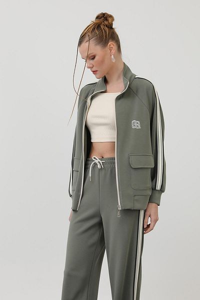 Soul Women's Embroidery Detailed Striped Tracksuit Set - 32143Tks - Khaki