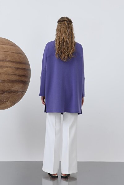 Puane Women's Front Zipper Detailed Tunic - 10611Tun - Purple