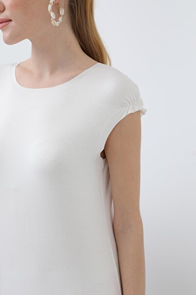 Puane Kadın Kolsuz Bisiklet Yaka Bilek Boy Uzun İçlik - 40007ELB - Ekru