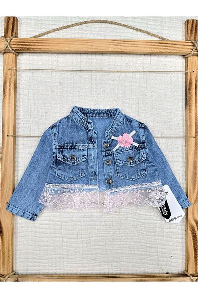 Murat Baby Baby Girl Cotton Suspender Dress with Denim Jacket Floral Crest Summer Dress